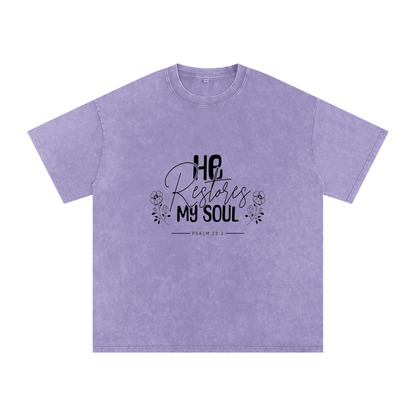 Psalms 23:3 He Restores My Soul Women’s T-Shirt | Christian Faith Tee