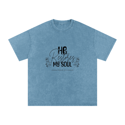 Psalms 23:3 He Restores My Soul Women’s T-Shirt | Christian Faith Tee