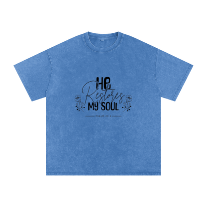 Psalms 23:3 He Restores My Soul Women’s T-Shirt | Christian Faith Tee