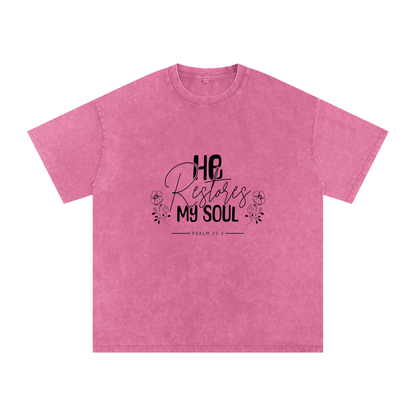 Psalms 23:3 He Restores My Soul Women’s T-Shirt | Christian Faith Tee