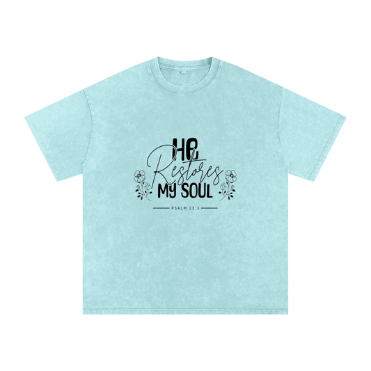 Psalms 23:3 He Restores My Soul Women’s T-Shirt | Christian Faith Tee