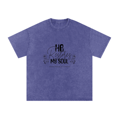 Psalms 23:3 He Restores My Soul Women’s T-Shirt | Christian Faith Tee